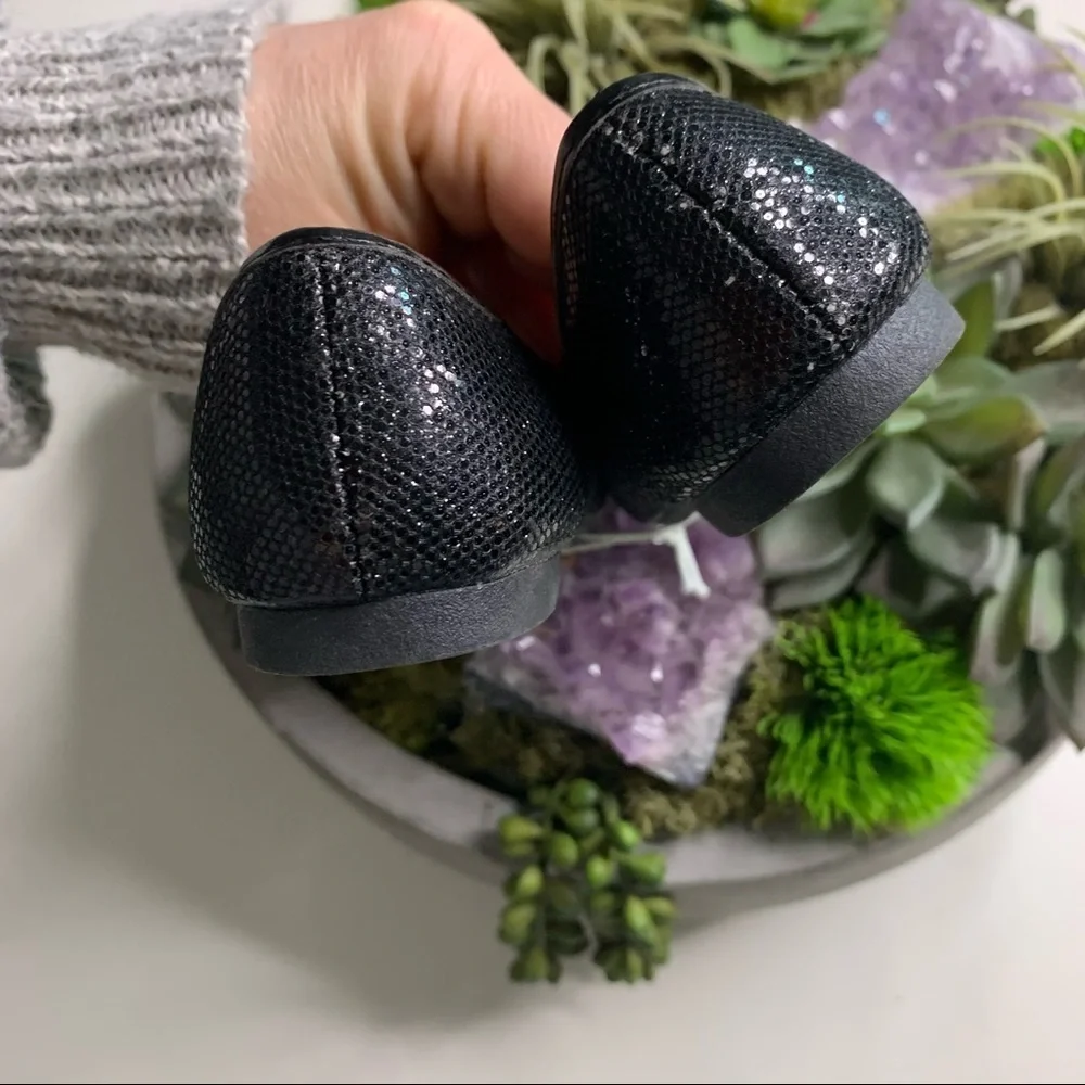 the children’s place black shimmer bow ballet flat toddler shoes new w tags
